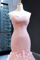 Pink Tulle Princess Wedding Dress Strapless Pink Long Prom Dress with ruffles Skirt,20081615-Dolly Gown